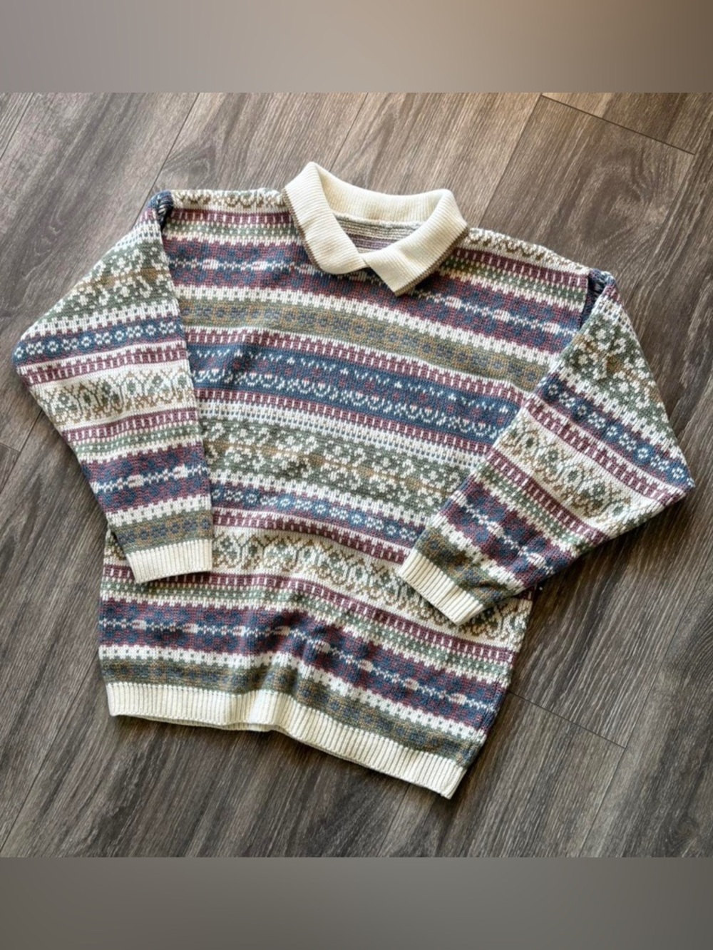 Cream Ribbed Turtleneck Sweater with Subtle Stripes